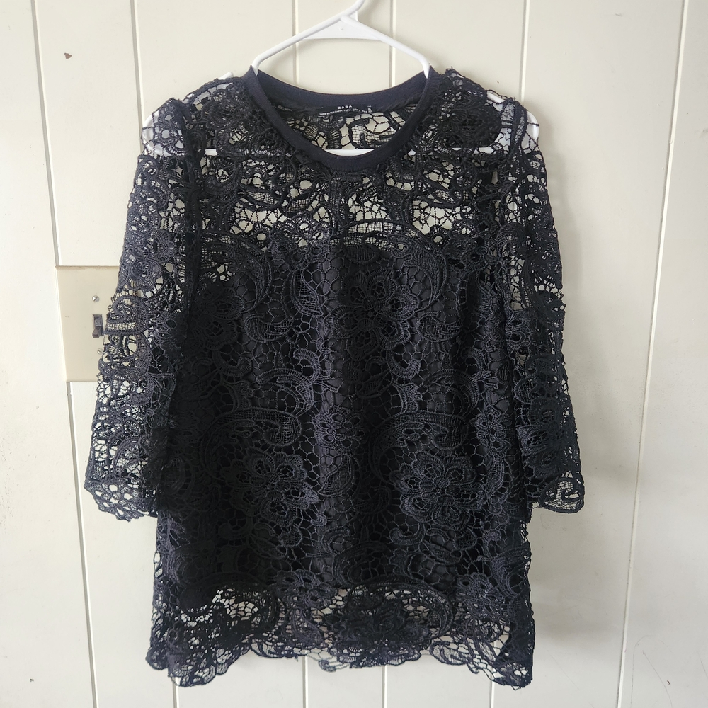 Black Zara Lace Overlay Top Size L